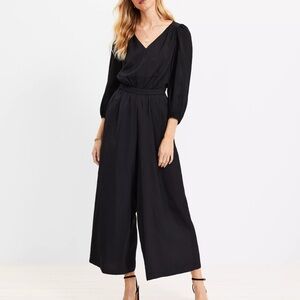 Worn Once | Loft Satin V-Neck Wide Leg Jumpsuit | Color: Black | Size: 8
